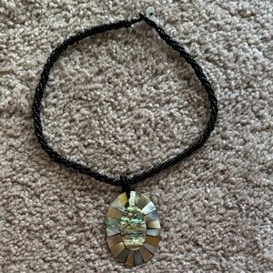 Black and Silver Shell Pendant Necklace